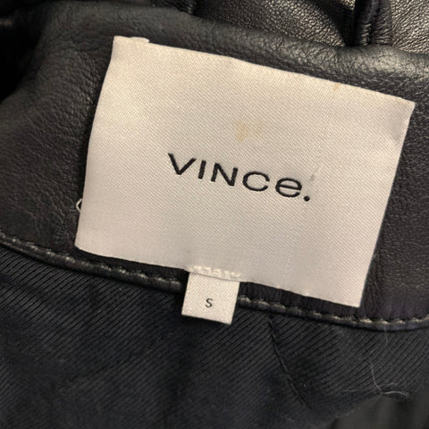 VINCE Size S Black Leather Lambskin Biker Jacket