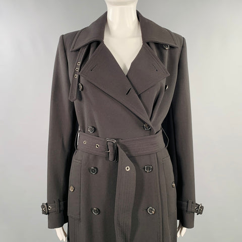 TOM FORD Size 2 Black Virgin Wool Blend Double Breasted Trench Coat