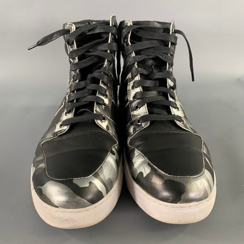 BADGLEY MISCHKA Size 12 Black Silver Camo Leather High Top Sneakers
