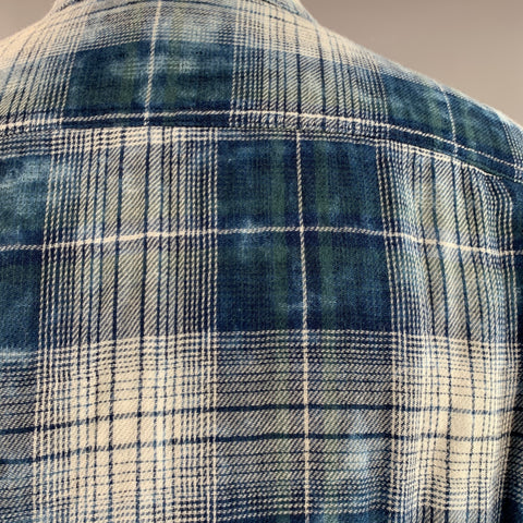 JOHN VARVATOS STAR USA Size M Blue White Plaid Cotton Long Sleeve Shirt
