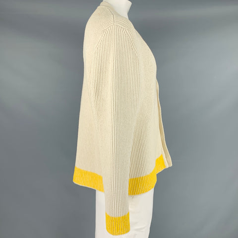 JACQUEMUS Taille XL Cardigan surdimensionné en mélange de coton côtelé jaune crème