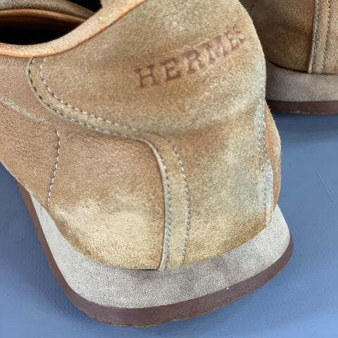 HERMES Size 10.5 Tan Nubuck Monogram Low Top Sneakers