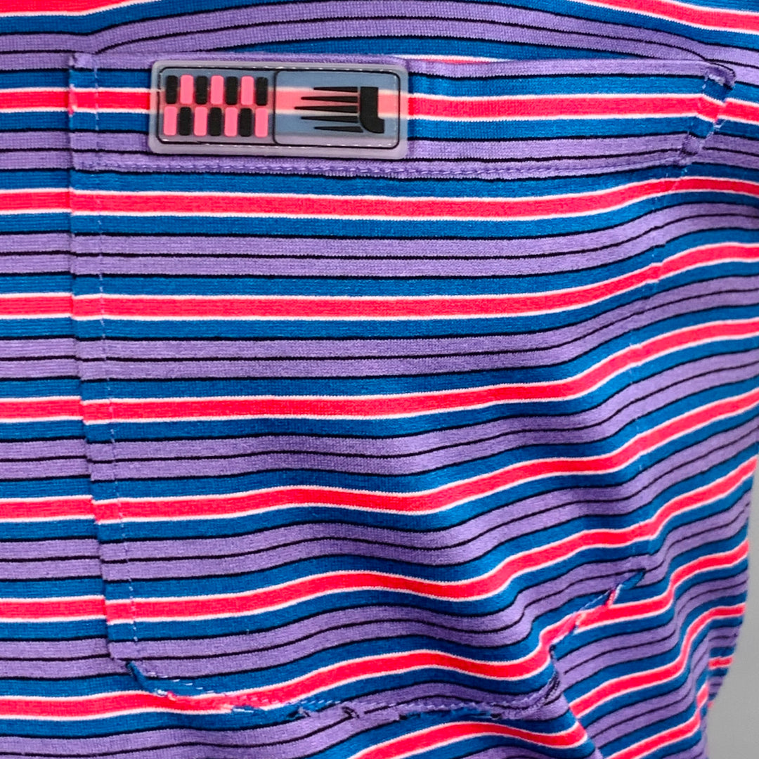 LANVIN Size M Red Blue Purple Stripe Cotton Crew Neck T-shirt