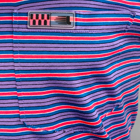 LANVIN Size M Red Blue Purple Stripe Cotton Crew Neck T-shirt