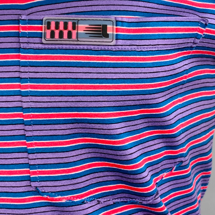 LANVIN Size M Red Blue Purple Stripe Cotton Crew Neck T-shirt