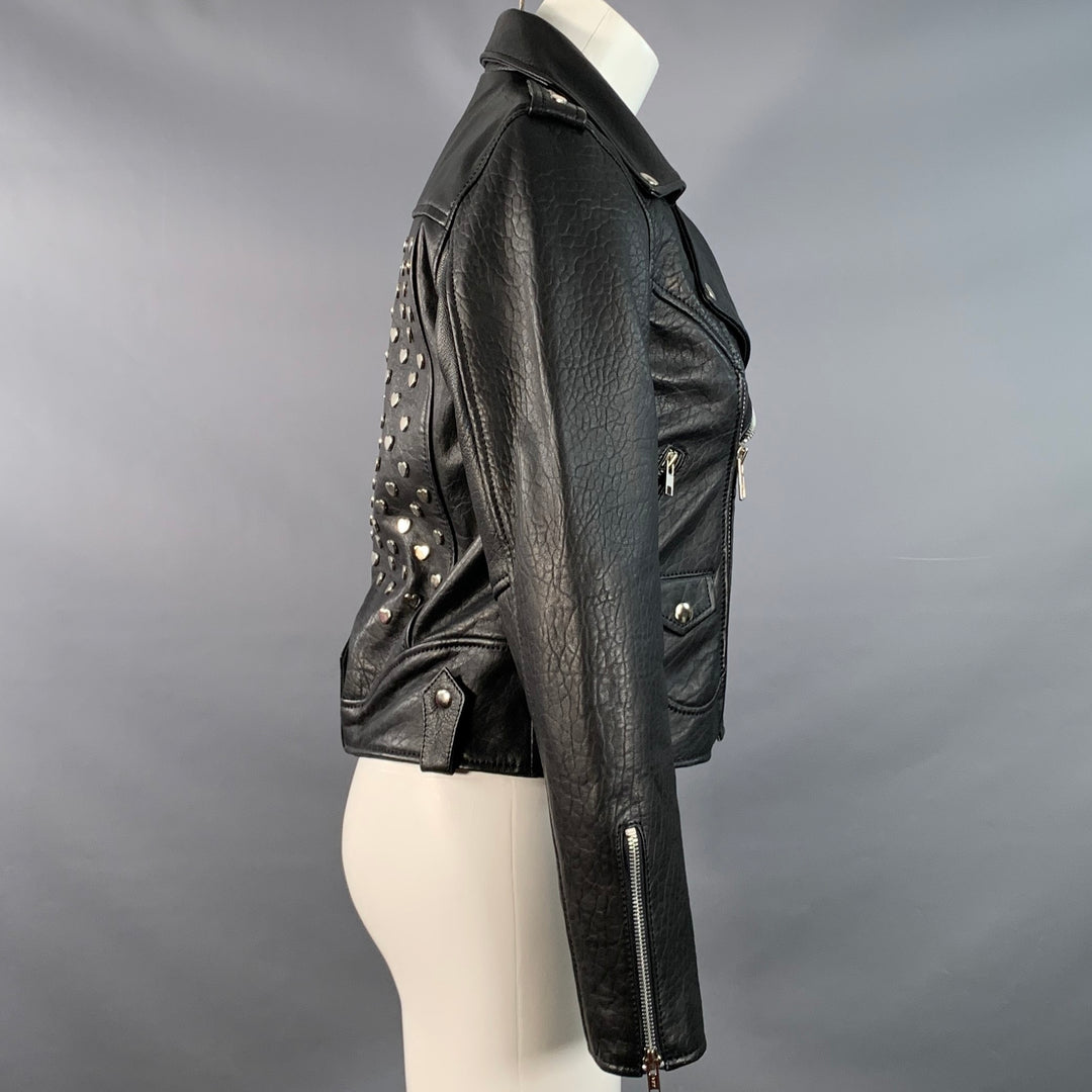 UNDERSTATED LEATHER Size S Black Silver Hearts Studded Leather Biker Jacket