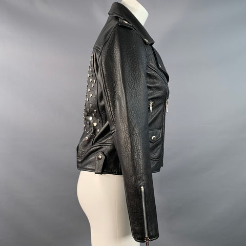 UNDERSTATED LEATHER Size S Black Silver Hearts Studded Leather Biker Jacket