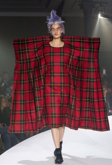 COMME des GARCONS SS17 Size M Red Black Yellow Wool Plaid Crested Shift Dress