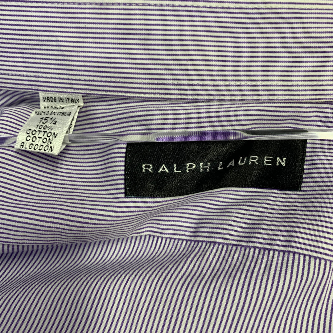 RALPH LAUREN Size M Purple White Stripe Cotton Curved Cutaway Long Sleeve Shirt