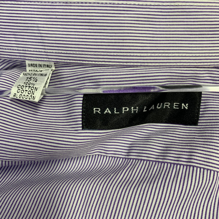 RALPH LAUREN Size M Purple White Stripe Cotton Curved Cutaway Long Sleeve Shirt