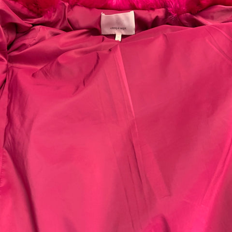 CINQ a' SEPT Size XS Fuchsia Pink Black Faux Fur Belted Coat