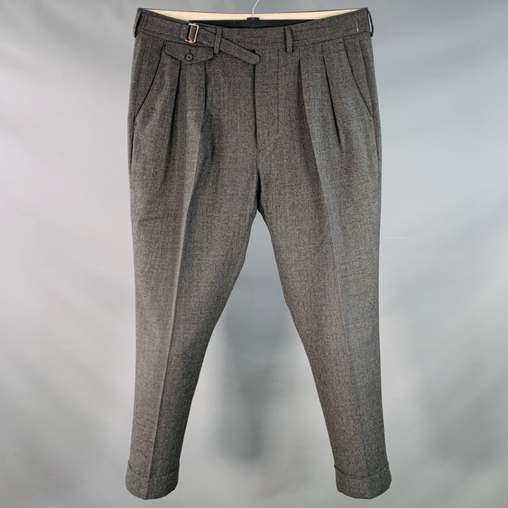 WOOSTER + LARDINI Size 34 Charcoal Grey Wool Pleated Tapered Dress Pants