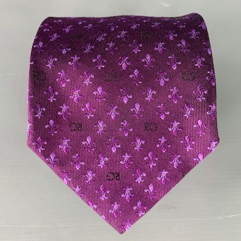 ROMEO GIGLI Purple Fleur de Lis Monogram Silk Tie