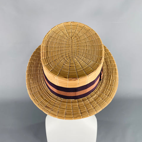 VINTAGE Size 7 Natural Woven Straw Boater Hat