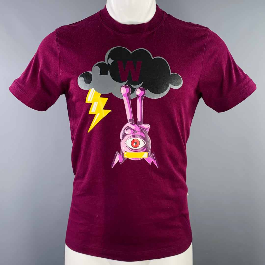 WALTER VAN BEIRENDONCK Size S Purple Embroidery Cotton T-shirt
