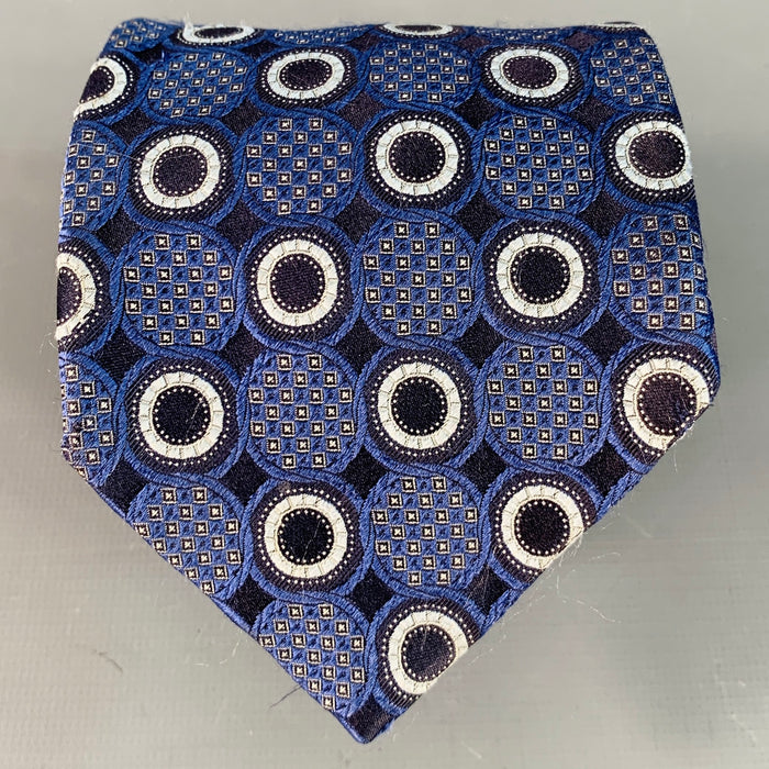 ERMENEGILDO ZEGNA One Size Blue White Black Circles Silk Tie