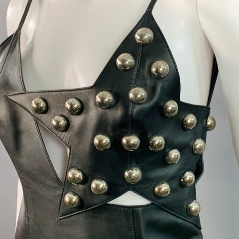 AREA Size S Black Silver Studded Bobble Stars Mini Dress