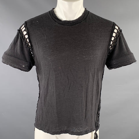 IRO Size XS Black Linen Deconstructed T-shirt