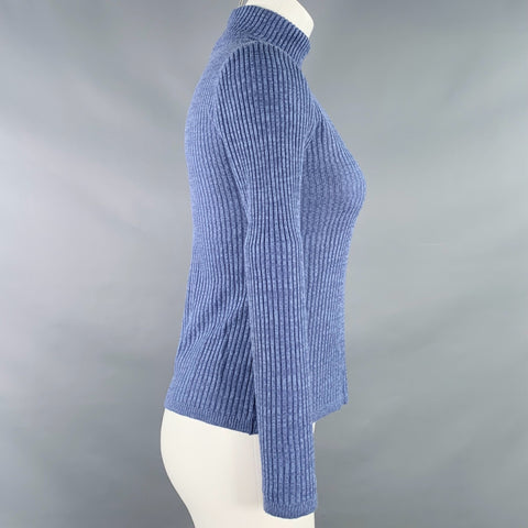 COURREGES Size 0 Blue Acrylic Rib Knit Mock Neck Pullover