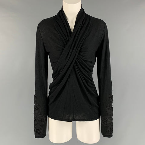 JOSIE NATORI Size M Black Silk Cashmere Applique Ruched Pullover