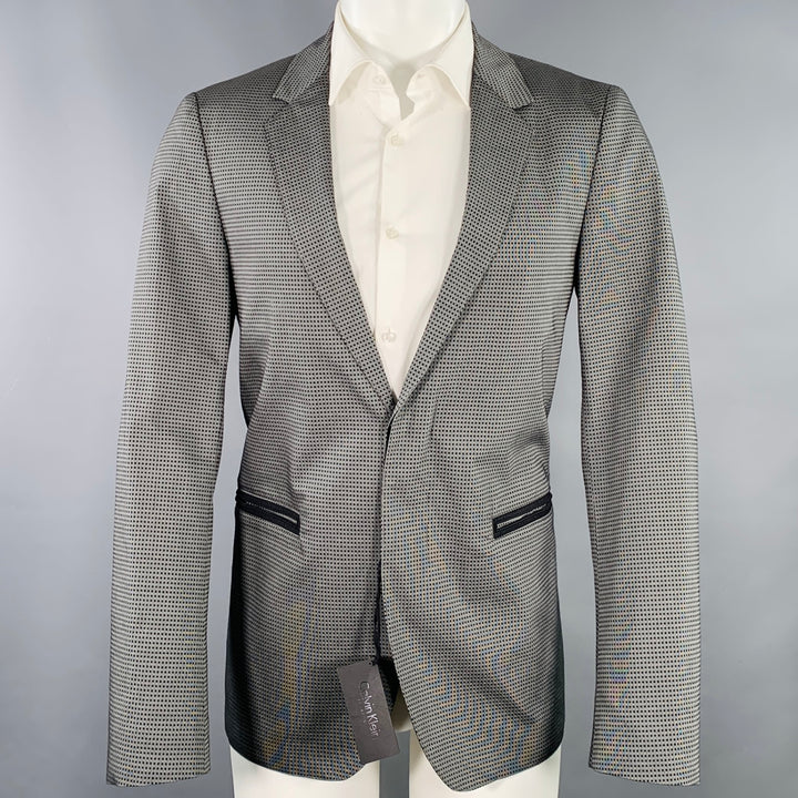 CALVIN KLEIN COLLECTION Size 38 Grey Black Squares Rayon Blend Sport Coat