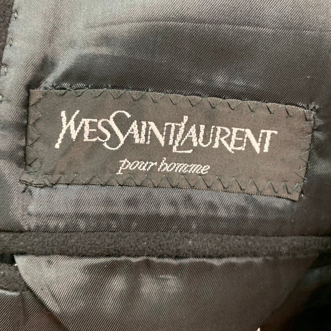 YVES SAINT LAURENT Size 42 Black Wool Blend Single Breasted Coat