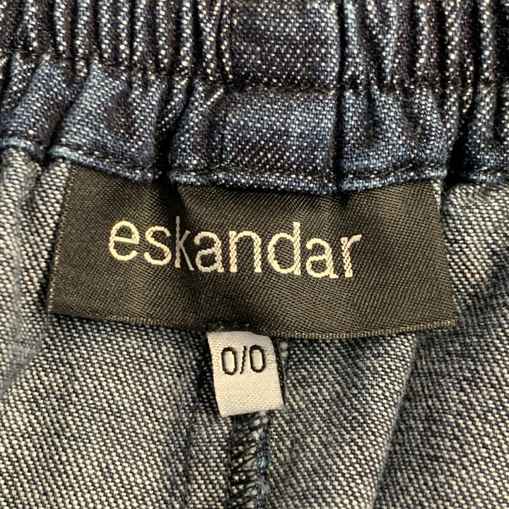 ESKANDAR Size S/M Navy Indigo Cotton High Waisted Tapered Elastic Waistband Casual Pants