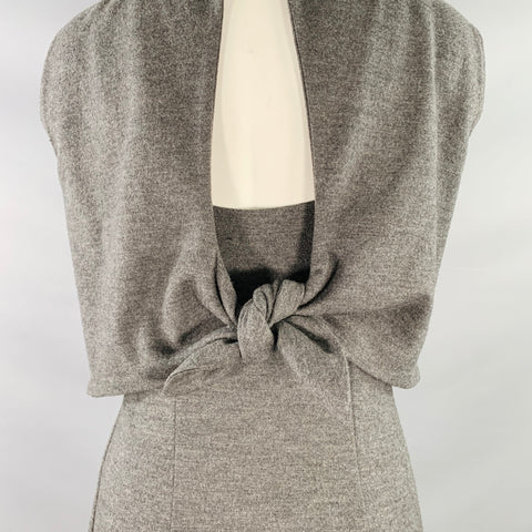 JIL SANDER Robe fourreau sans manches en jersey gris chiné à nouer dans le dos, taille 38