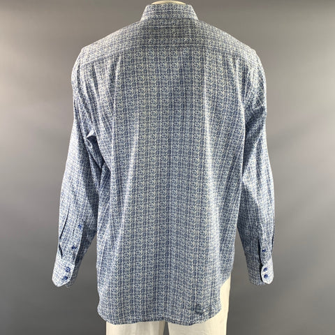 ROBERT GRAHAM Size XXL White Blue Geometric Cotton Blend Long Sleeve Shirt