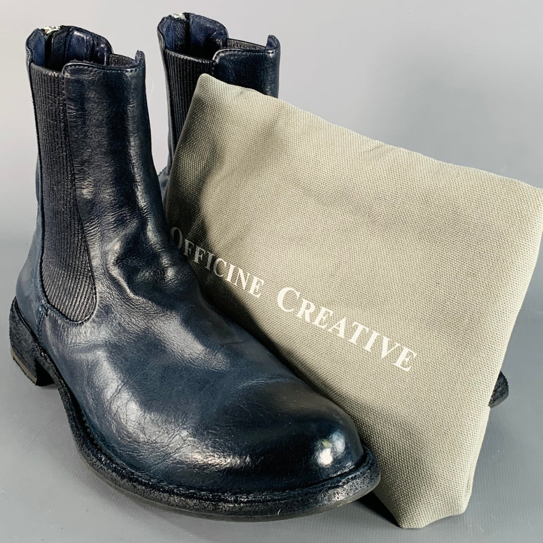 OFFICINE CREATIVE Size 7 Navy Antique Leather Ankle Chelsea Boots