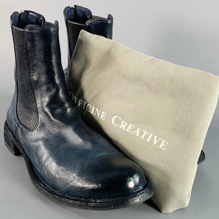 OFFICINE CREATIVE Size 7 Navy Antique Leather Ankle Chelsea Boots