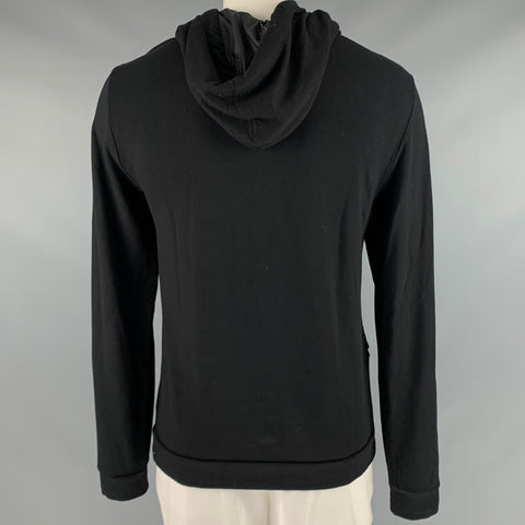 EMPORIO ARMANI Size XL Black Viscose Elastane Hooded Sweatshirt