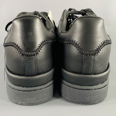 Y-3 Size 11 Hicho Black Leather Lace-Up Sneakers