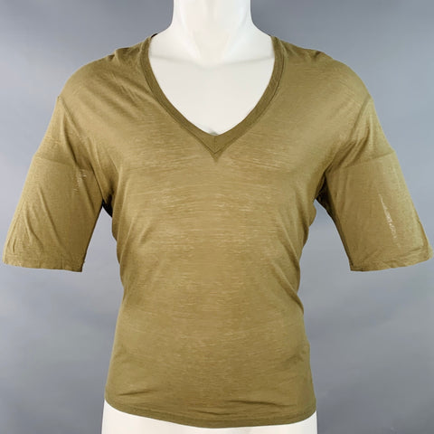 DSQUARED2 Size S Hawaiian Chill Green Olive Print Cotton V-Neck T-shirt
