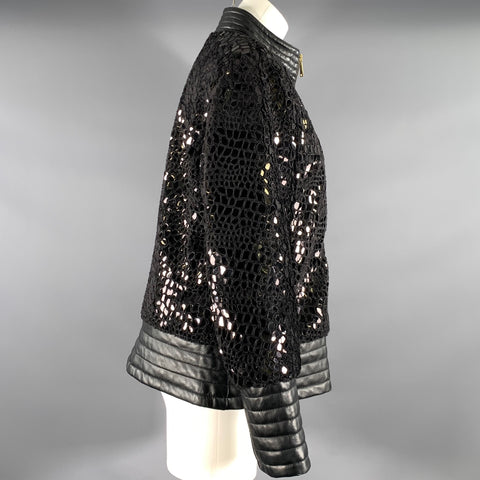 NEIMAN MARCUS Size M Black Polyester Embossed Zip Up Jacket Outdoor