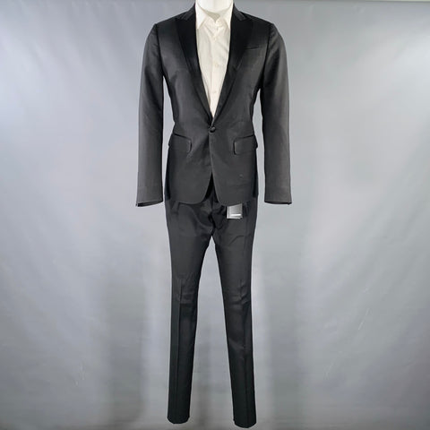 DSQUARED2 Size 38 Black Wool Silk Peak Lapel Suit