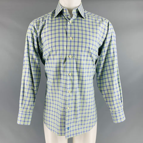 DAVID DONAHUE Taille XL Chemise à manches longues en coton à carreaux bleu vert
