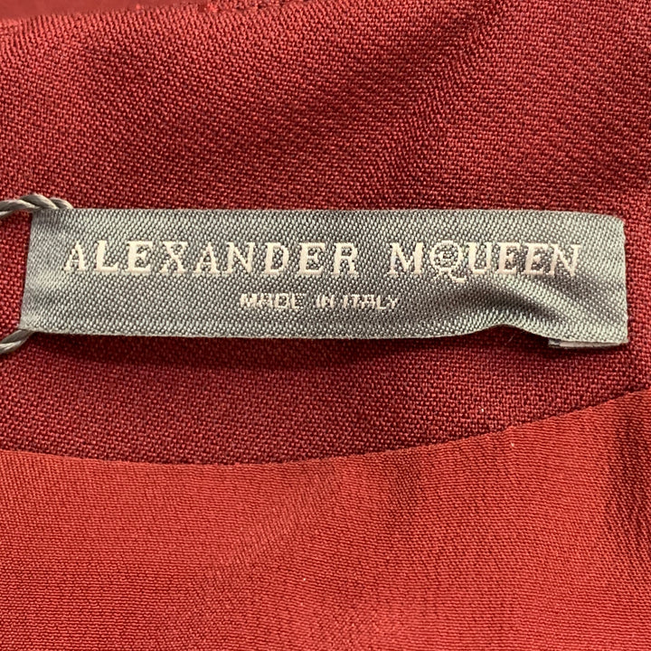 ALEXANDER MCQUEEN Size 6 Burgundy Gold Wool Silk Applique Sleeveless Dress