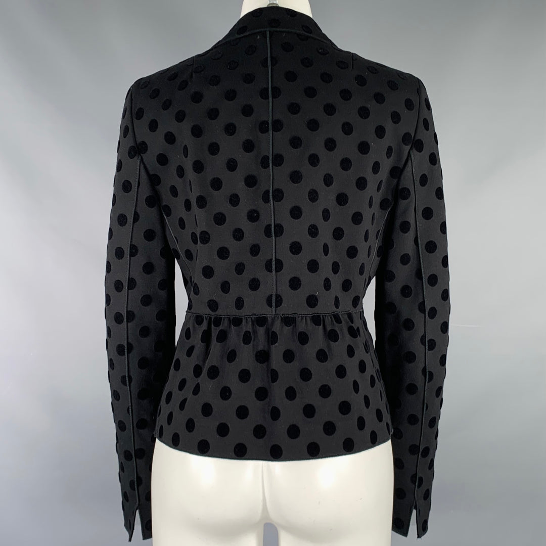 AKRIS Size 8 Black Viscose Blend Polka Dot Blazer