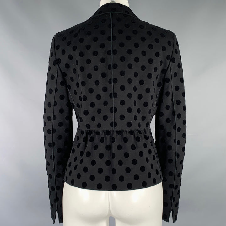 AKRIS Size 8 Black Viscose Blend Polka Dot Blazer