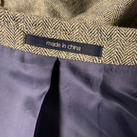 SUIT SUPPLY Chest Size 40 Green Olive Herringbone Silk Linen Sport Coat