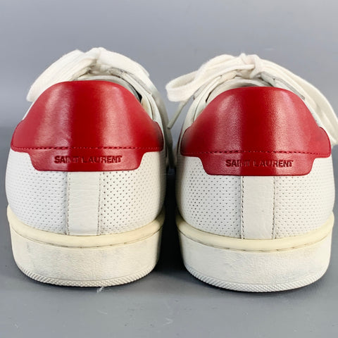 SAINT LAURENT Size 10 White Red Perforated Leather Color Block Low Top Sneakers