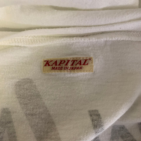 KAPITAL Size S White Black Cotton Crew-Neck T-shirt