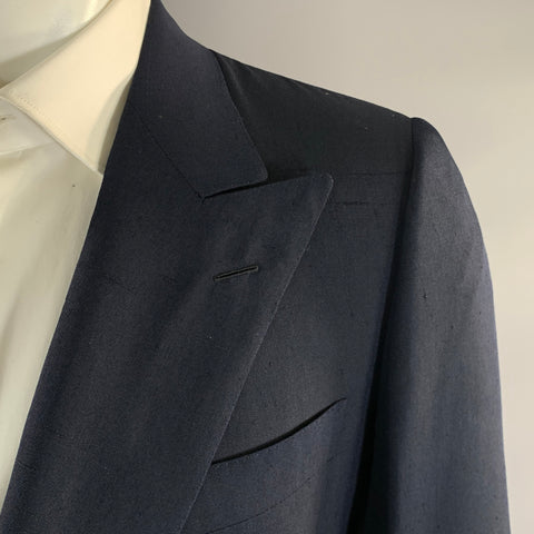 BRIONI Chest Size 38 Navy Silk Peak Lapel Sport Coat