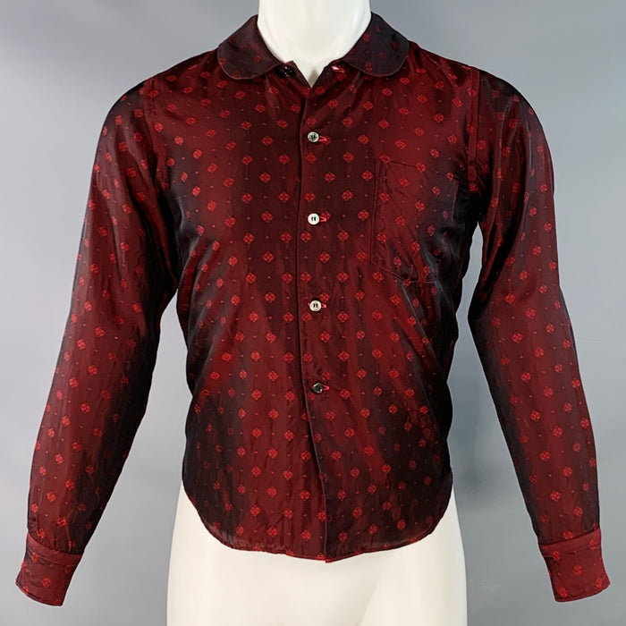 COMME des GARCONS Size XS Red Abstract Floral Cupro One Pocket Long Sleeve Shirt