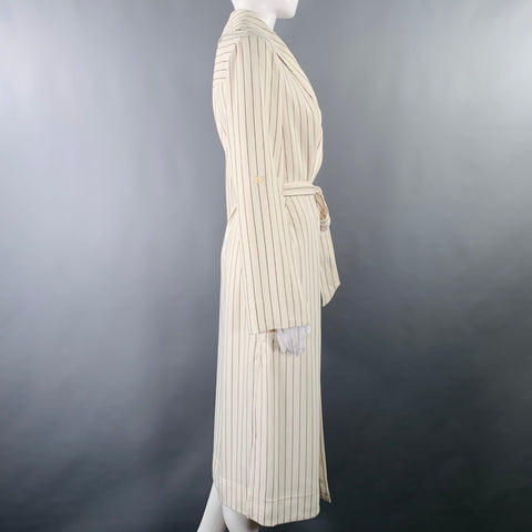 BABATON Size XS White Black Polyester Viscose Pinstripe Open Front Coat
