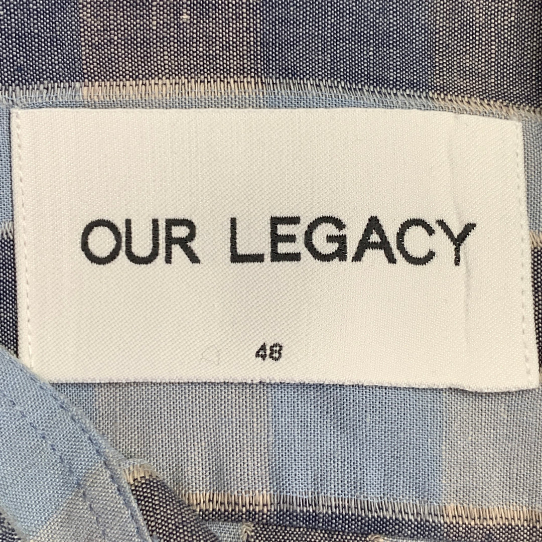 OUR LEGACY SS16 Size 38 Blue Grey Plaid Linen Cotton One Pocket Long Sleeve Shirt