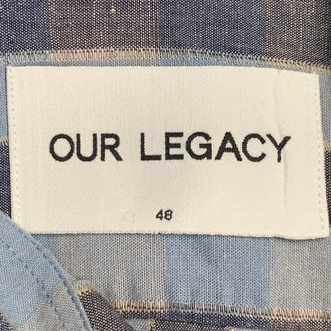 OUR LEGACY SS16 Size 38 Blue Grey Plaid Linen Cotton One Pocket Long Sleeve Shirt