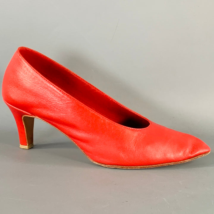 MARTINIANO Size 7.5 Red Goat Leather Pointed Toe Pumps