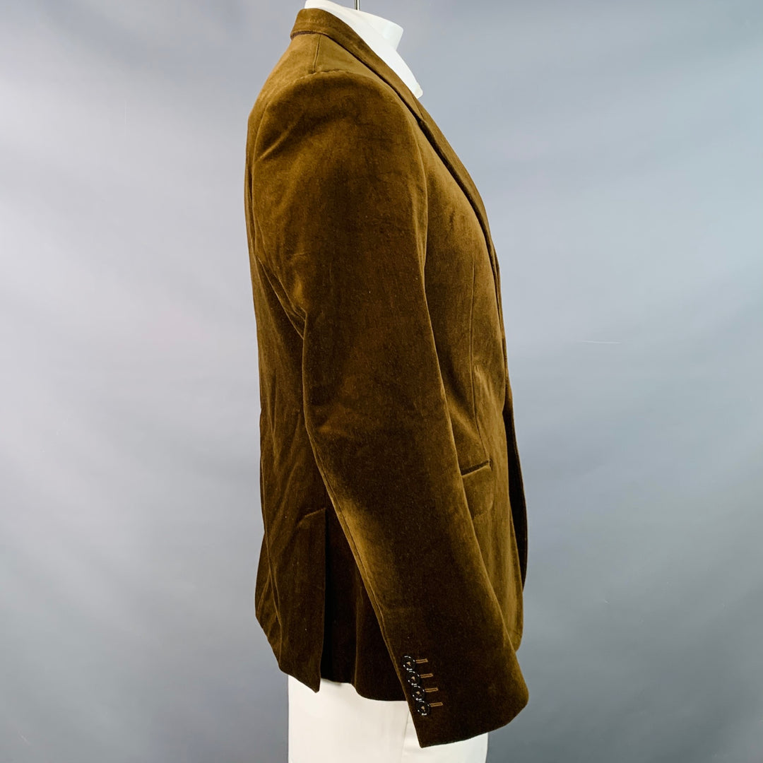 DOLCE & GABBANA Size 44 Regular Brown Velvet Cotton Slim Fit Peak Lapel Sport Coat